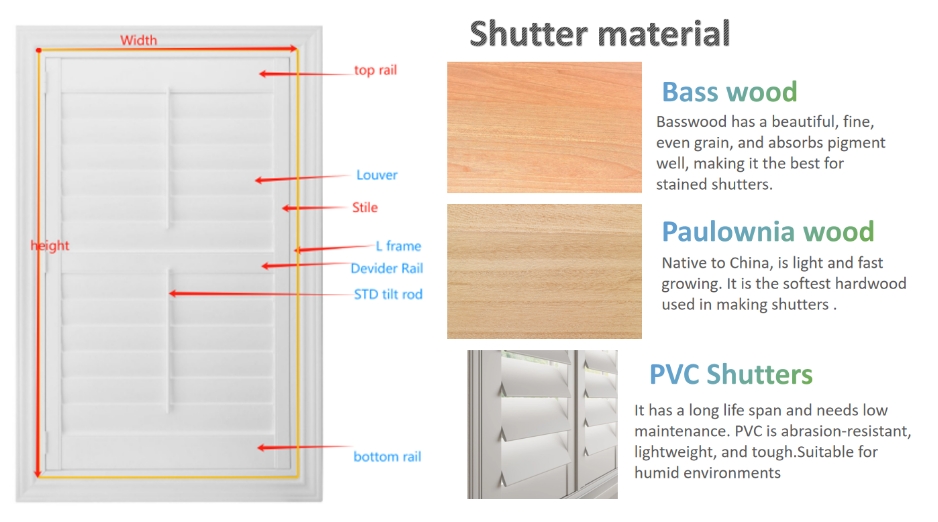 YMTC real wooden plantation shutters