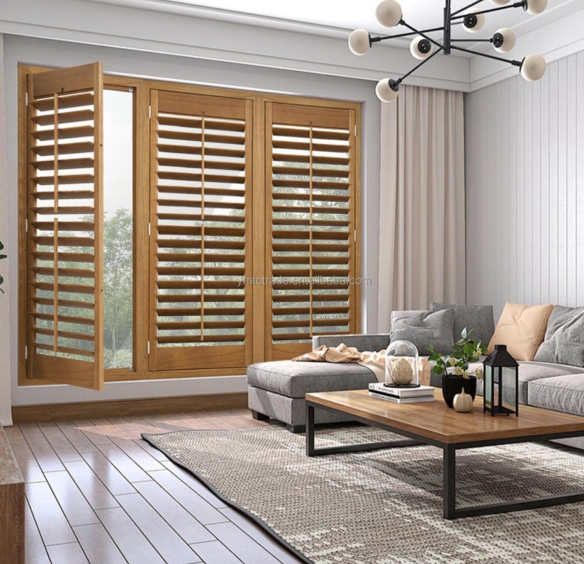 Indoor Adjustable Custom Solid wood louvers Wooden Plantation Shutters Home Decor