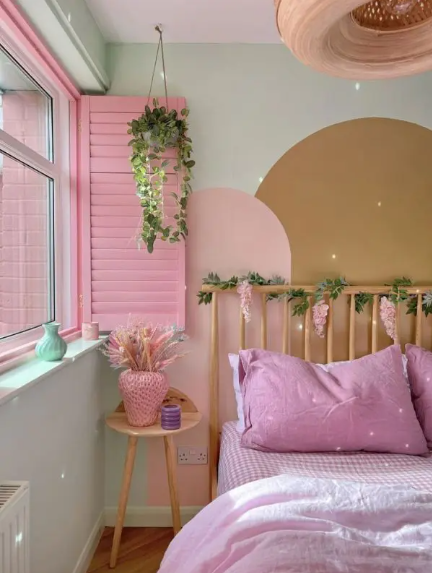 Pink Color Interior Window Covering Paulownia Wooden Plantation Shutter