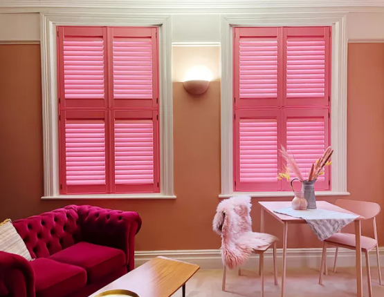 Pink Color Interior Window Covering Paulownia Wooden Plantation Shutter