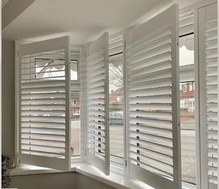 White plantation shutters for window shading Brushed crafted