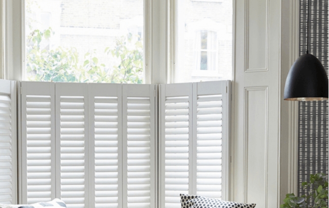 White plantation shutters for window shading Brushed crafted