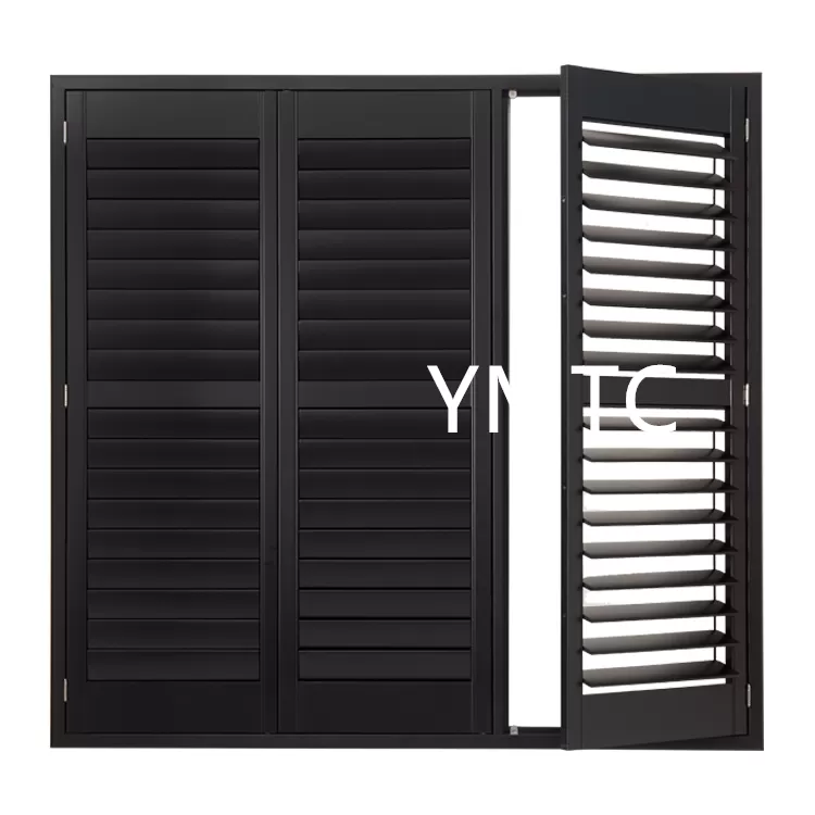 Hidden tilt Rod Exterior Solid Wood Louvered black Window Shutters for home