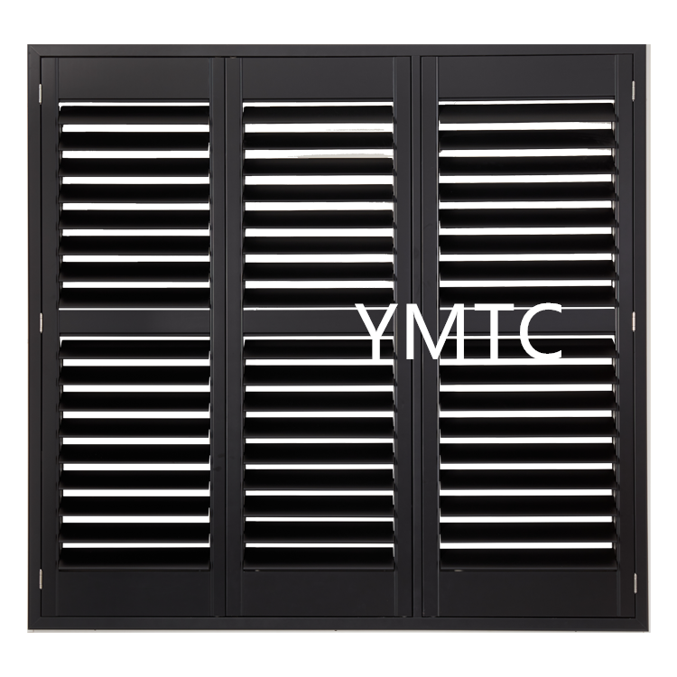 Hidden tilt Rod Exterior Solid Wood Louvered black Window Shutters for home