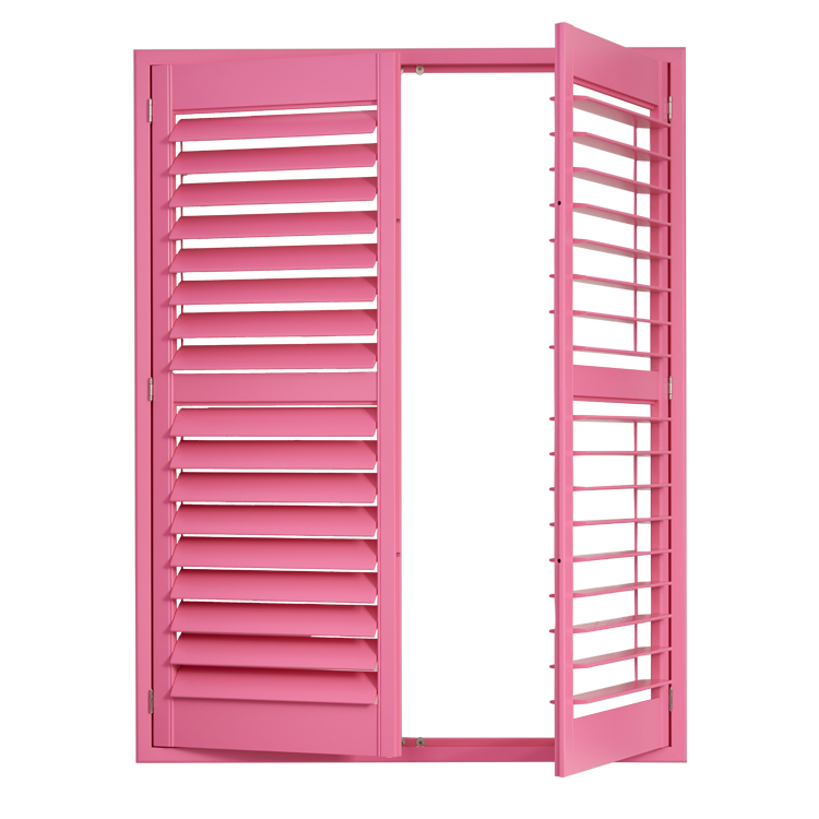 Pink Color Interior Window Covering Paulownia Wooden Plantation Shutter